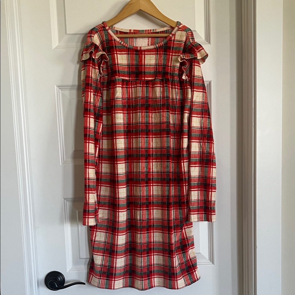 Red and Cream Plaid Long Sleeve Night gown